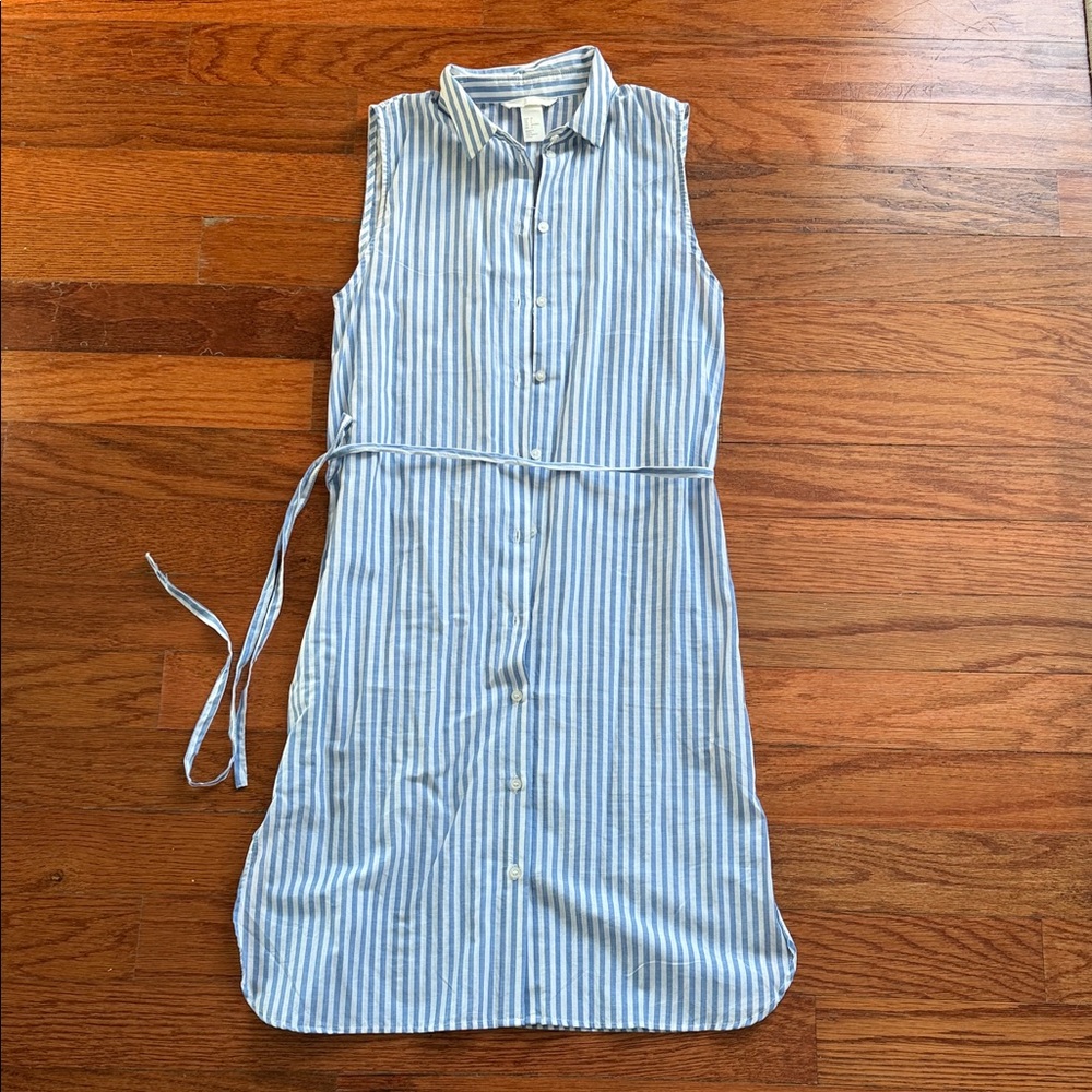 H&M Blue and White Striped Midi Dress